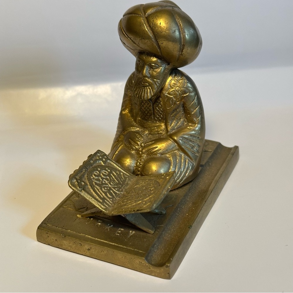Solid brass Antique Muslim Scholar Sculpture. Vintage. Religious. Islam. Arabica